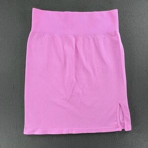 GOQQ Women Mini Skirt Pink Ribbed Nylon Spandex L Y2K Athleisure Bodycon